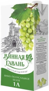 Вино Белое Полусладкое, Винная Гавань, 1 л
