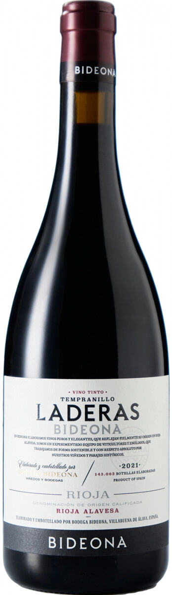 Вино Laderas Tempranillo, Bideona, DOC, 2021, 0.75 л